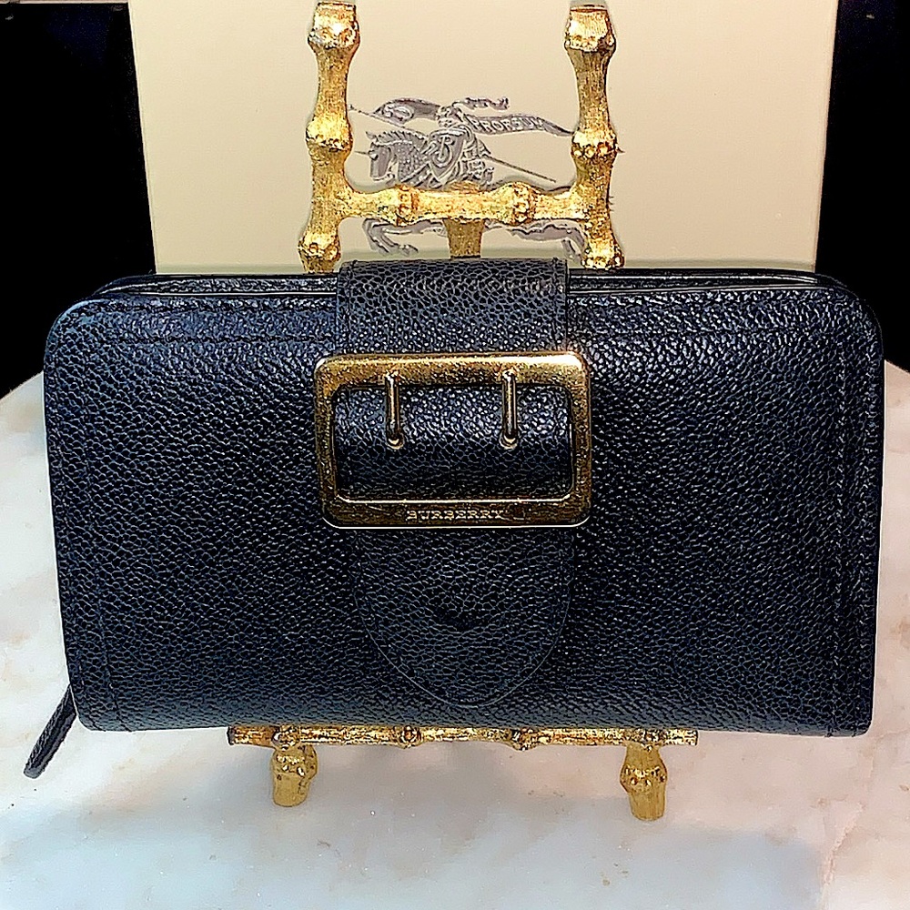 BURBERRY COMPACT ZIPPY WALLET BLACK LEATHER NOVA CHECK BOX DUST COVER HAMPSTEAD - Picture 2 of 15